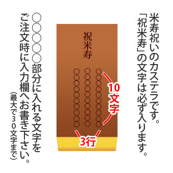 祝米寿 名入れ オリジナルメッセージ入り カステラ 0 6号 化粧箱入り 米寿祝い 数え年歳 日本ロイヤルガストロ倶楽部