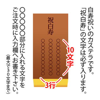 祝白寿 名入れ オリジナルメッセージ入り カステラ 0 6号 化粧箱入り 白寿祝い 数え年99歳 日本ロイヤルガストロ倶楽部