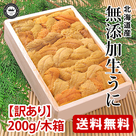 【無添加生うに】利尻・礼文島の北海道 生むらさきうに(訳あり品)　約200g・木箱入り【北海道産】【送料無料】